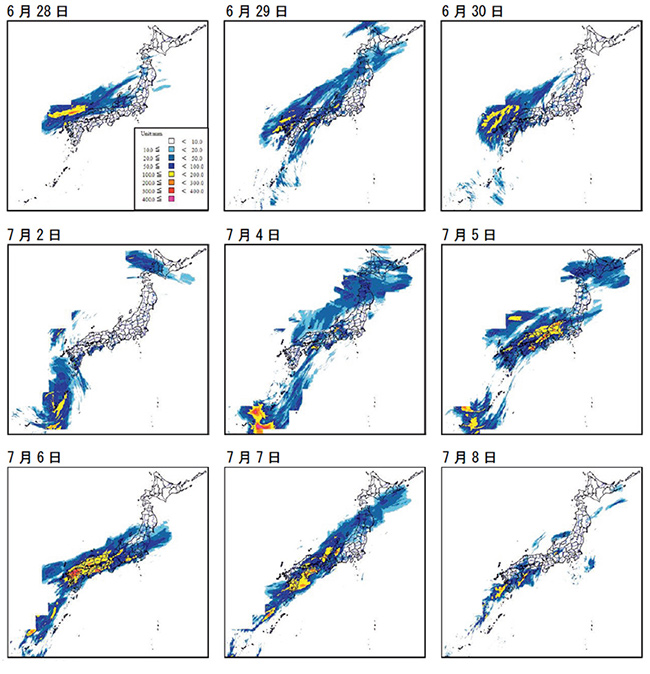 九州北部地方の期間降水量分布図