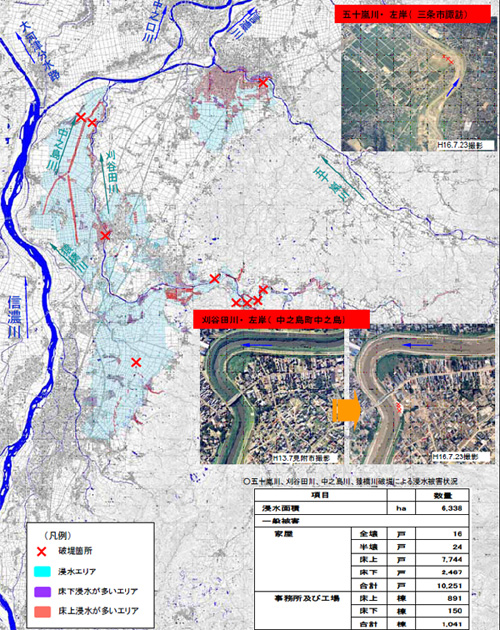 浸水・被害状況図 （平成16年7月 新潟・福島豪雨）
