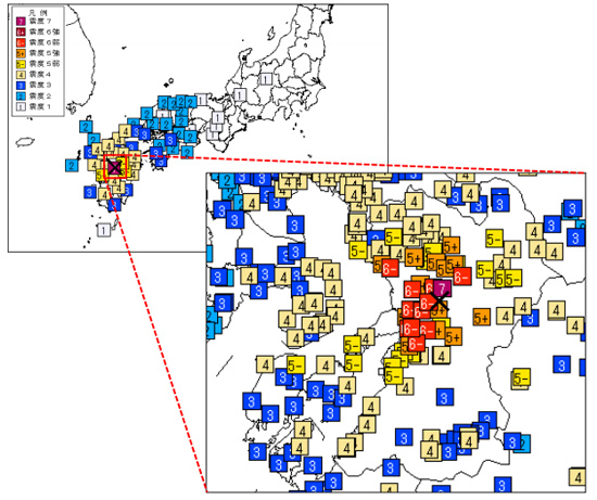 地震の震度分布図