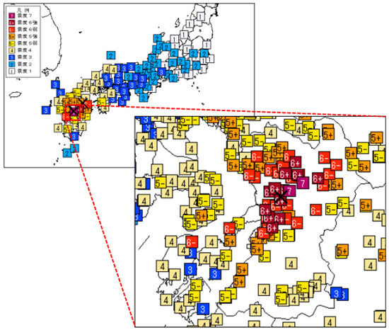 地震の震度分布図