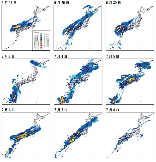 九州北部地方の期間降水量分布図